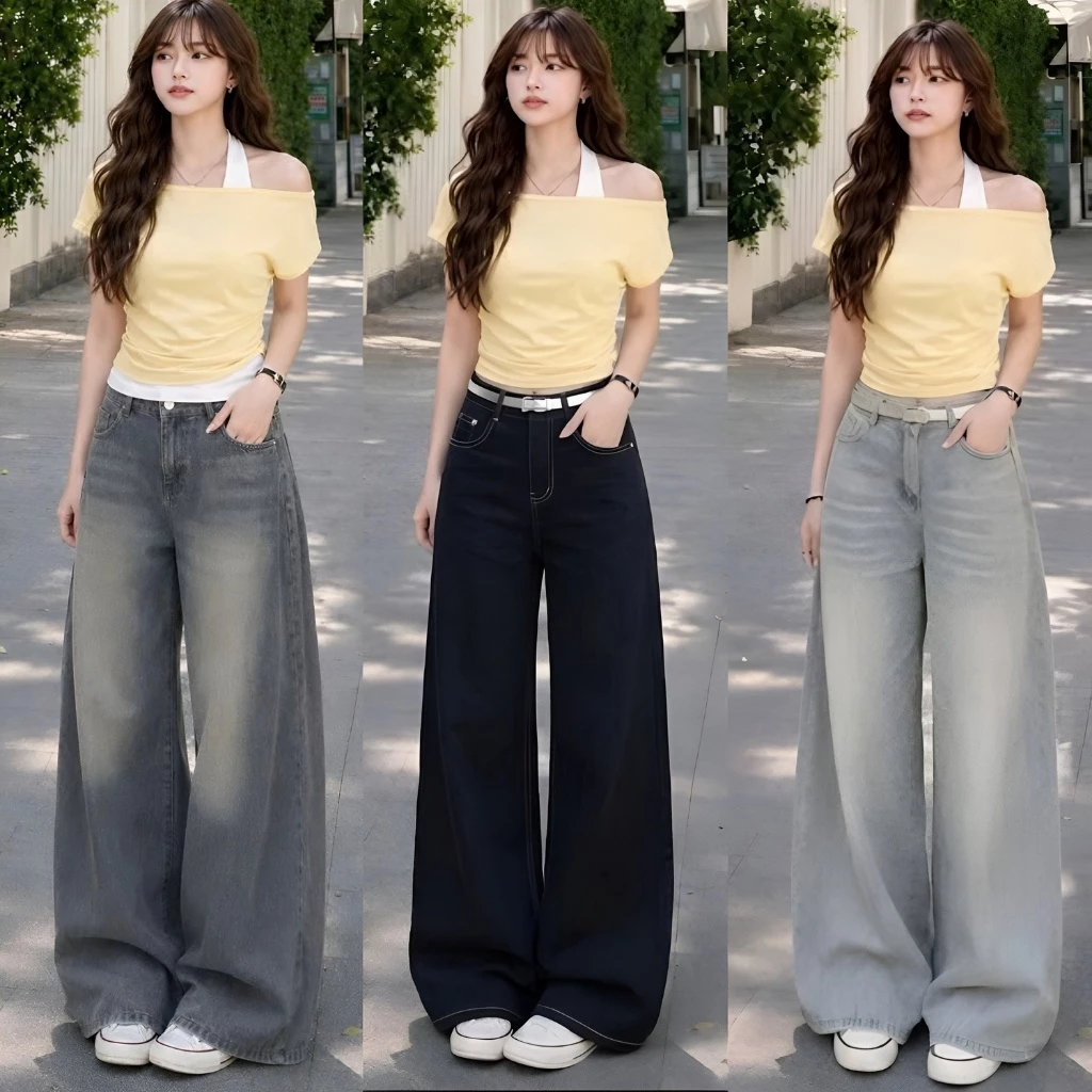 Quần Jean Bò Nữ Ống Rộng Basic Dáng Suông Loe Ống 30-33cm Mix Đồ Năng Động,Thời Trang Hàn Quốc Hottrend 2025