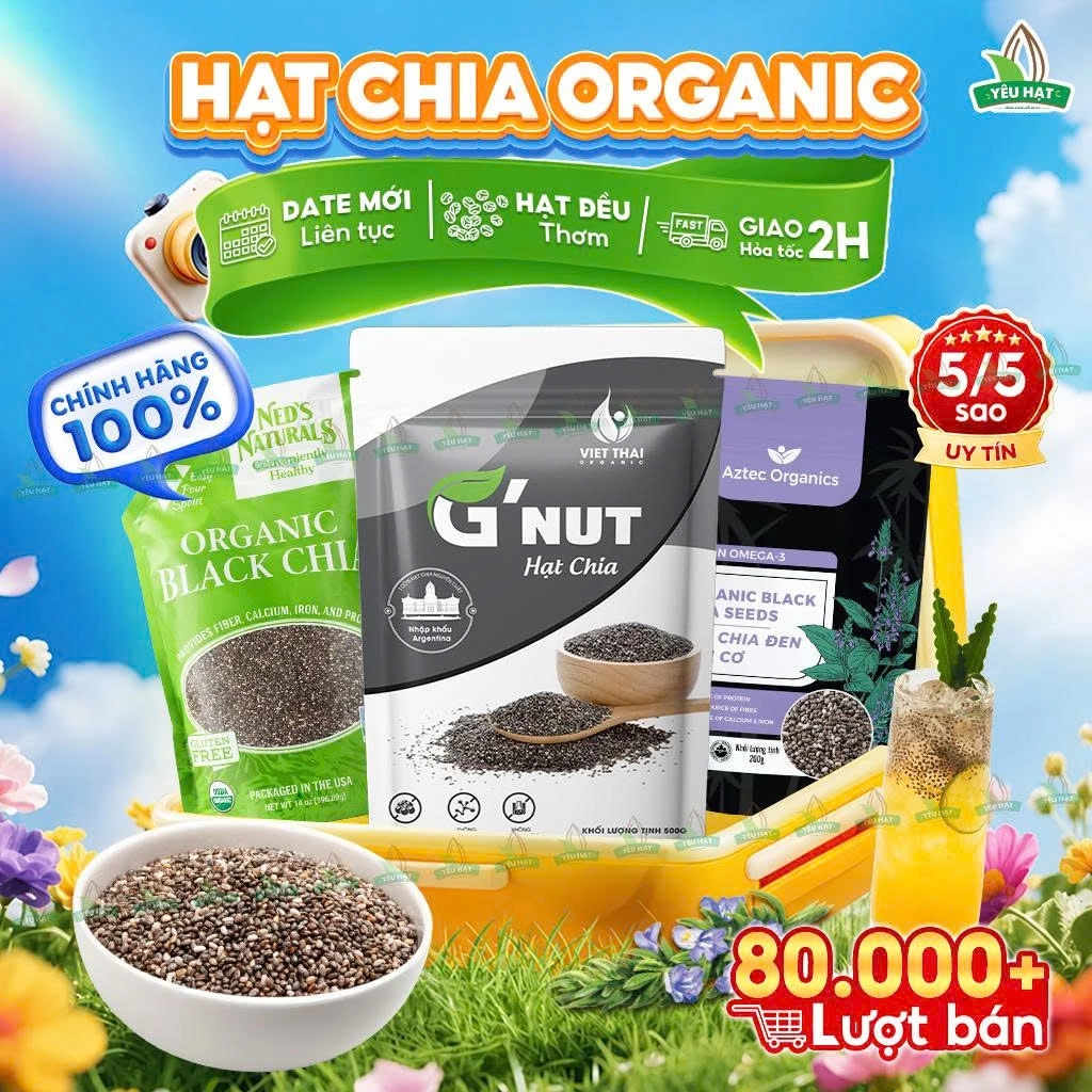 Hạt Chia Organic Hữu Cơ【Chính Hãng 100%】Giảm Cân 500G Chia Seeds Đen Úc Omega 3 Detox