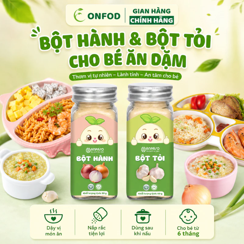 Bột hành bột tỏi cho bé ăn dặm hữu cơ ANPASO ONFOD combo gia vị ăn dặm cho bé 6 tháng