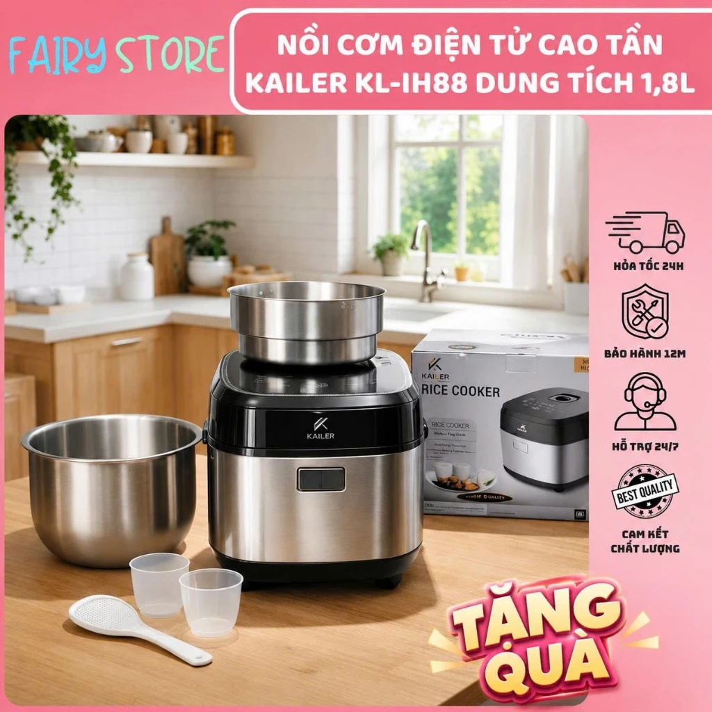 Nồi Cơm Điện Tử Cao Tần Kailer KL-IH88 Dung Tích 1,8L - Lòng INOX304, Tách Đường, Nấu Cơm Ngon Dẻo
