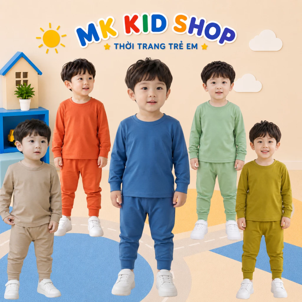 Bộ Dài Tay Trơn Cho Bé 5-26KG Bộ Thu Đông Dài Tay Cho Bé Trai Bé Gái Chất Thun Lạnh Mềm Mát