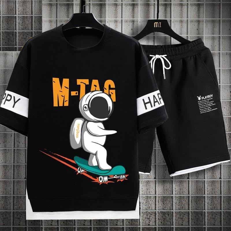 Set bộ thể thao nam nữ mặc hè mát vài thun mè in chữ MTAG
