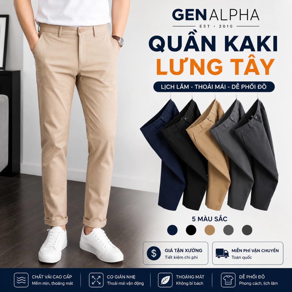 Quần Dài Kaki Nam GEN ALPHA Co Giãn Dáng Slimfit Ống Suông Phong Cách Hàn Quốc Cao Cấp GEN221
