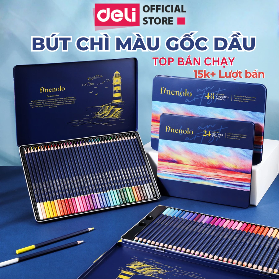 Bút Chì Màu Gốc Dầu DELI Màu Chì Gốc Dầu Vẽ Chuyên Nghiệp Lượng Dầu Cao Lõi 4mm Tô Mịn Thân gỗ Basswood
