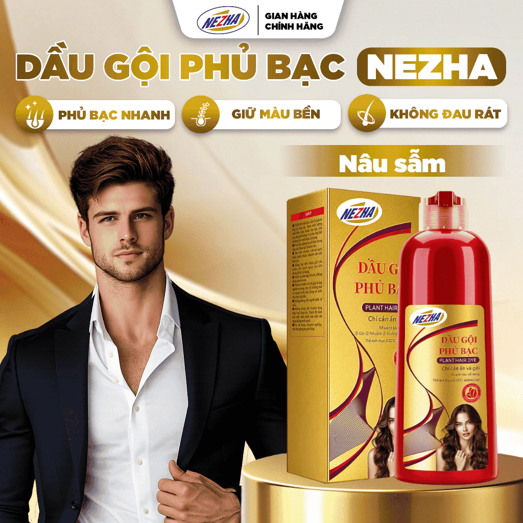 [NÂU SẪM] Dầu Gội Nhuộm Thảo Dược Phủ Bạc NEZHA 400ml, Nhuộm Tóc Tại Nhà, Tone Nâu Tây Tự Nhiên
