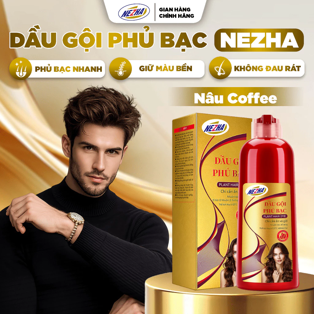 [NÂU COFFEE] Dầu Gội Nhuộm Thảo Dược Phủ Bạc NEZHA 400ml Chính Hãng Nhuộm Tóc Nâu Cà Phê Chuẩn Salon