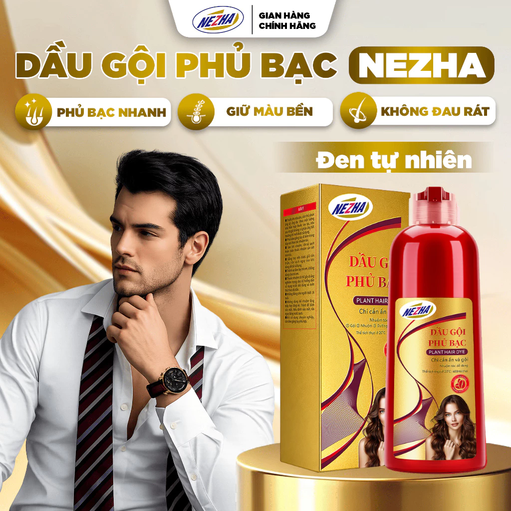 [ĐEN BÁN CHẠY] Dầu Gội Thảo Dược Phủ Bạc NEZHA 400ml Chính Hãng, Đen Tự Nhiên, Giữ Màu Lâu