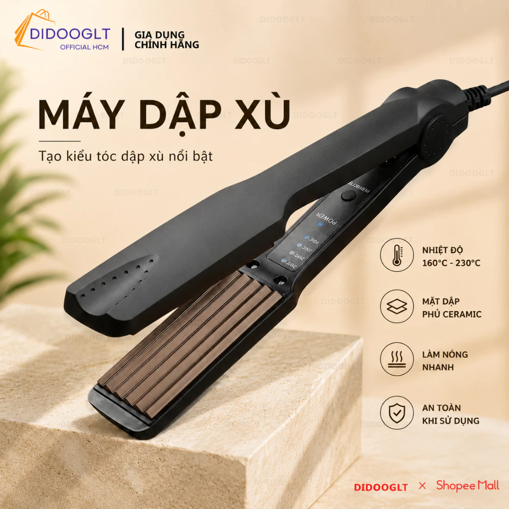 Máy Dập Xù Chân Tóc Bản To 4 Mức Nhiệt Điều Chỉnh - Làm Nóng Nhanh, Tạo Kiểu Tiện Lợi