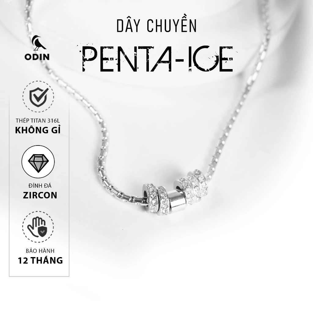 Dây chuyền ODIN Penta-ice | Mặt 5 vòng thép đính đá CZ | Thép Titan 316L | Tặng kèm hộp ODIN | Bảo hành 12 tháng