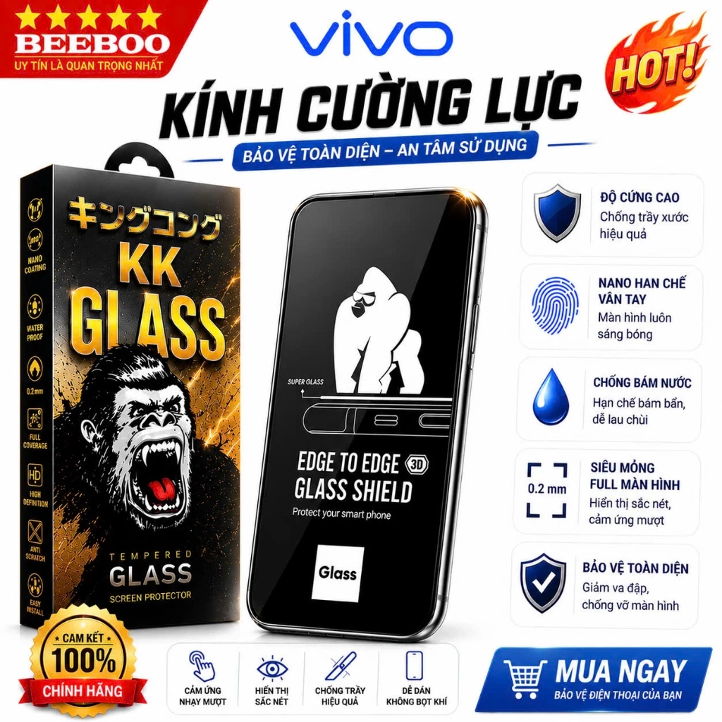 [COMBO 2 KÍNH] Kính Cường Lực Vivo Y35 Y36 Y39 5G V60 Lite V60 V70-Full Keo 9H-Trong Suốt HD-Chống Trầy-Full Màn KK 3D