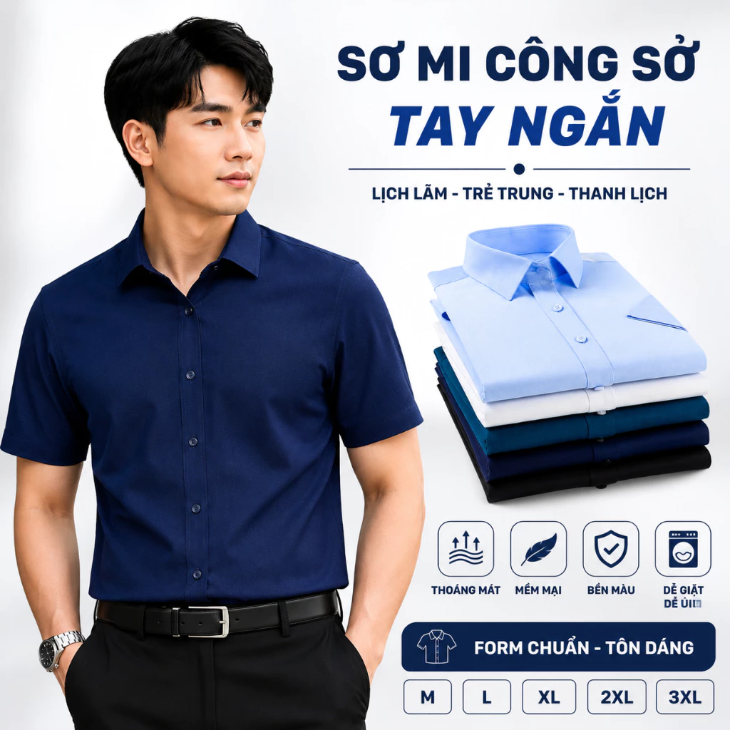 Áo Sơ Mi Nam Tay Ngắn GEN ALPHA Vải Chéo Mềm Mịn Co Giãn Thoáng Khí Phong Cách Hàn Quốc GEN413