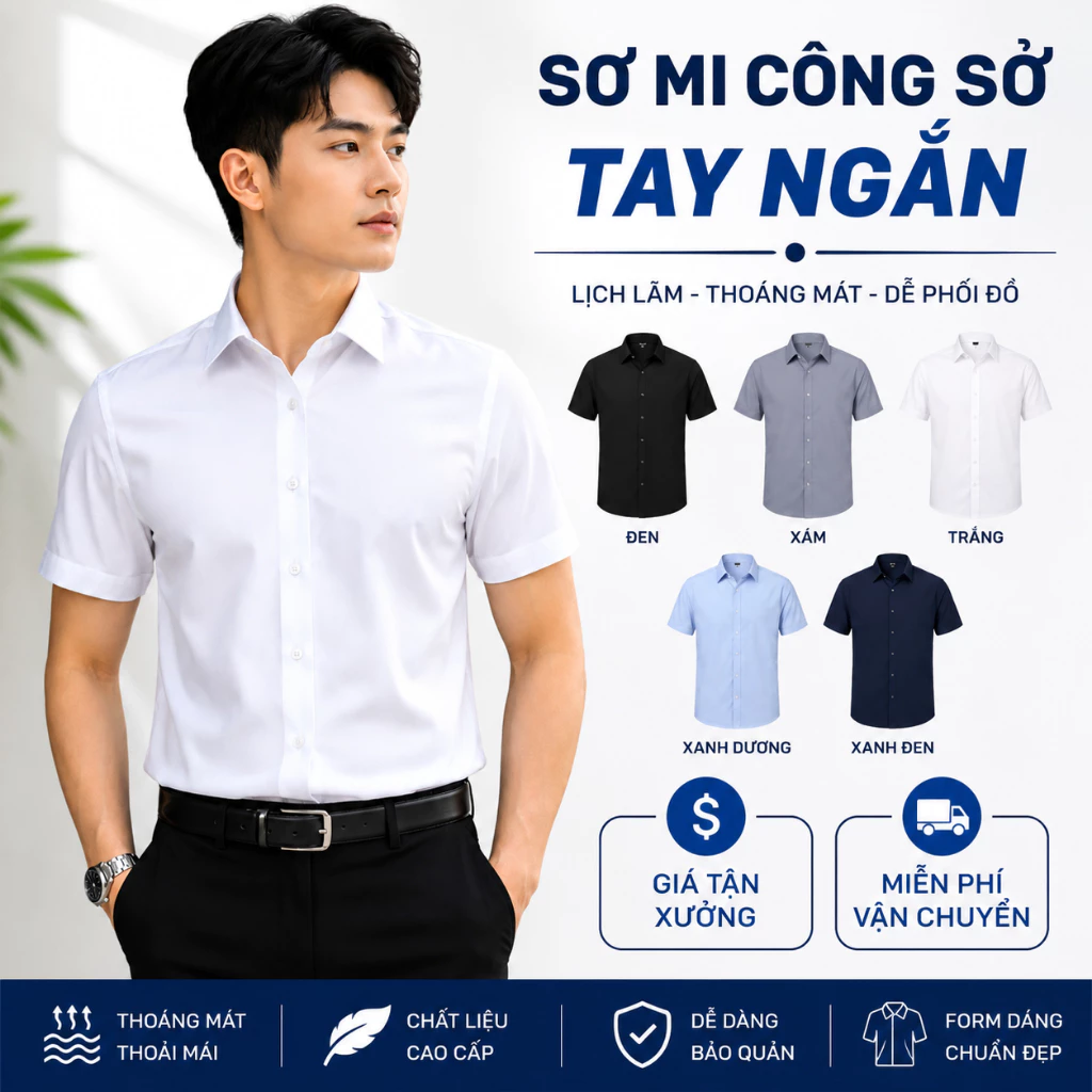 Áo Sơ Mi Nam Ngắn Tay GEN ALPHA Trơn Vải Lụa Chéo Cao Cấp Form Regular Đẹp Ít Nhăn Mặc Đi Làm