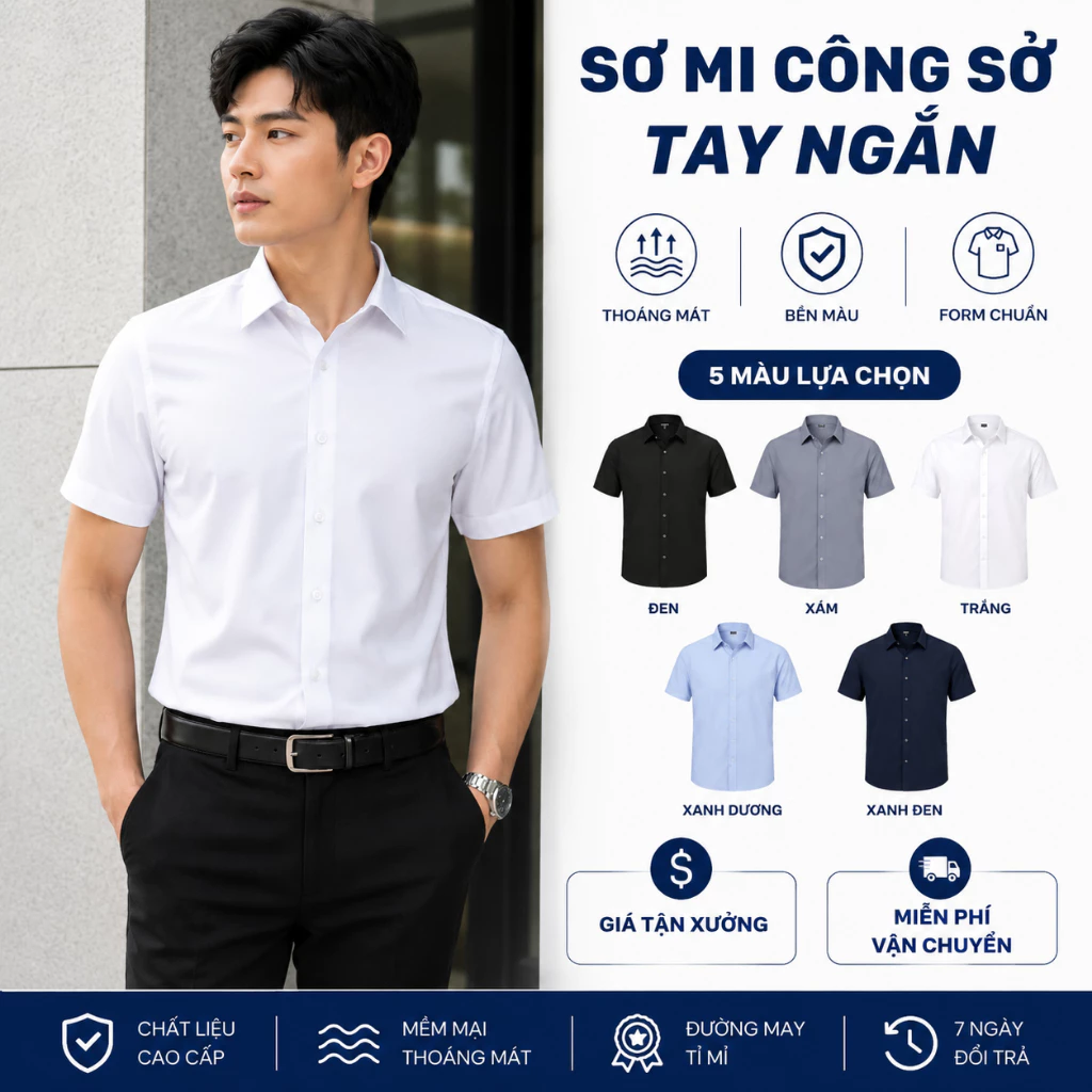 Áo Sơ Mi Tay Ngắn Nam Nữ GEN ALPHA Lụa Thái Cổ Bè Chống Nhăn Form Rộng Công Sở GENA324