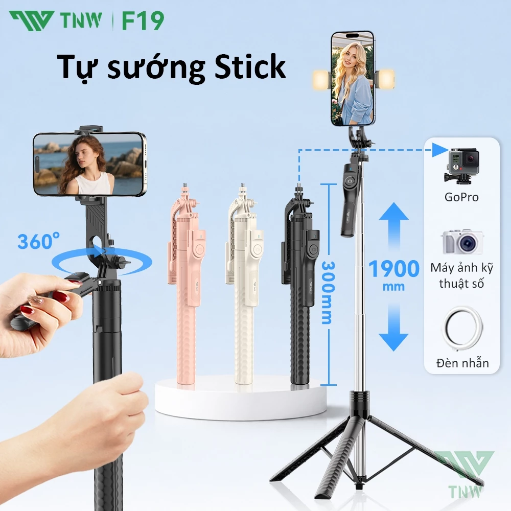 TNW F19 Gậy chụp ảnh 3 chân 1m9 điện thoại đa năng có remoteBluetooth dùng cho livestream quay video