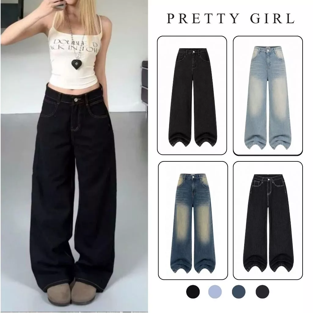 Quần Jeans Nữ JSR Form Suông Ống Rộng, Quần Jean Nữ Ống Rộng Pretty Girl Cá Tính, Tôn Dáng