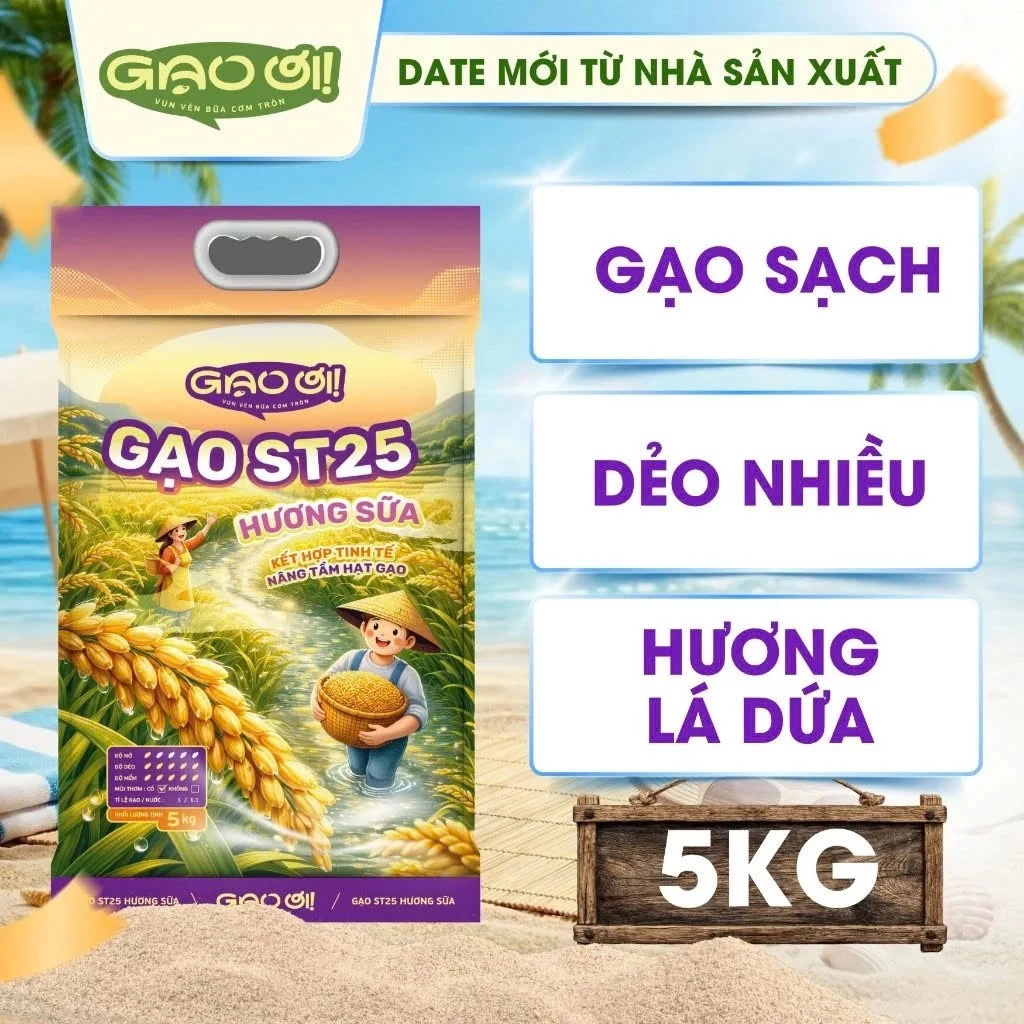 (Combo 15kg) Gạo ST25 Lúa Tôm, Gạo ST25 Hương Sữa, Gạo Thơm Dẻo - Chính Hãng Gạo Ơi