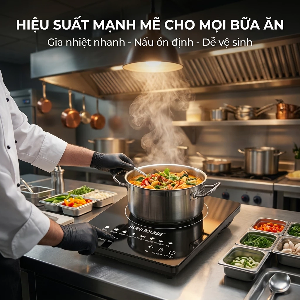 Bếp Điện Từ Cảm Ứng 2200W Tặng Nồi Lẩu Đa Chế Độ Nấu Tiết Kiệm Điện