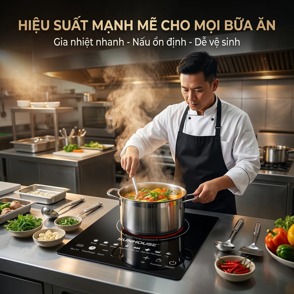 Bếp Từ Gia Đình 2200W Mặt Kính Chịu Nhiệt Điều Khiển Cảm Ứng Có Hẹn Giờ