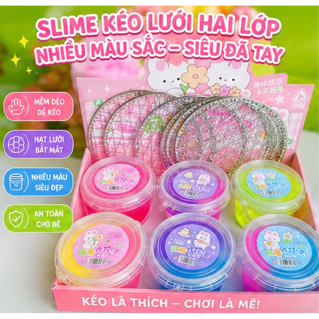 Slime Kéo Lưới Hai Lớp Nhiều Màu Sắc Siêu Đẹp An Toàn Cho Bé Đồ Chơi Thoả Sức Sáng Tạo Cho Bé Slime Lưới Nhiều Màu