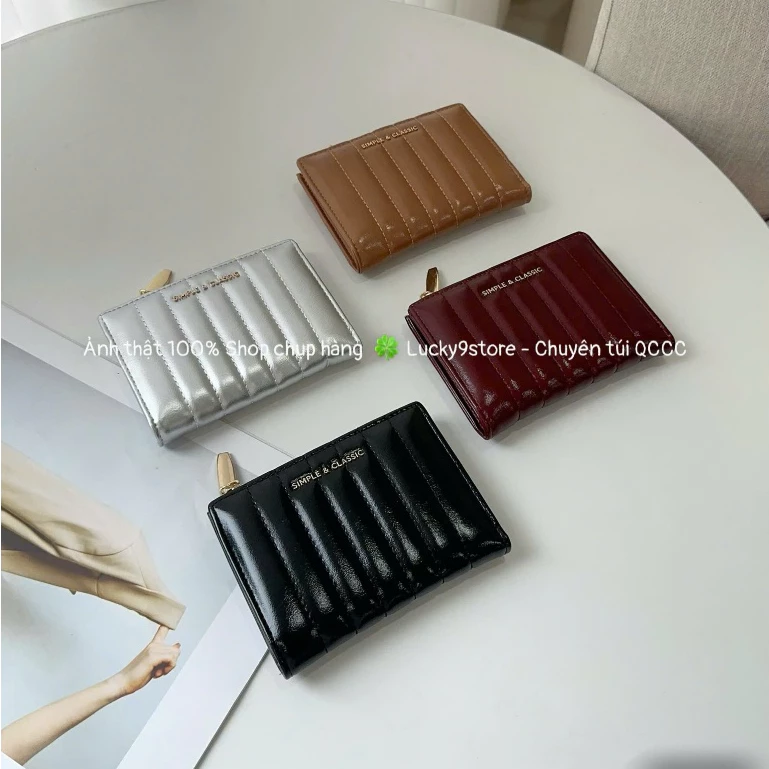 Ví nữ Ví YaDas vân sóng da bóng dáng gập da Pu cao cấp nhiều ngăn tiện lợi D095