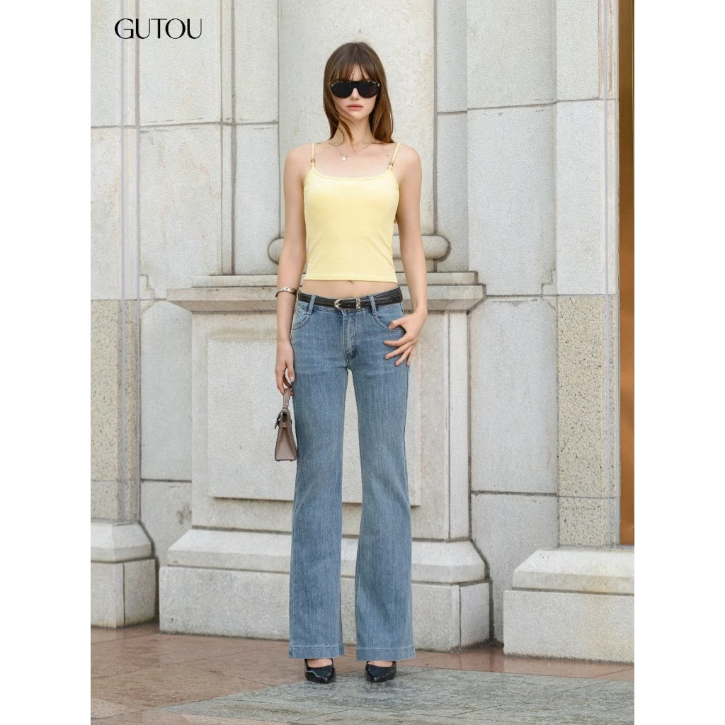 [ GUTOU ] Quần Jean Ống Bass Cạp Trễ Thêu Logo Basic G286