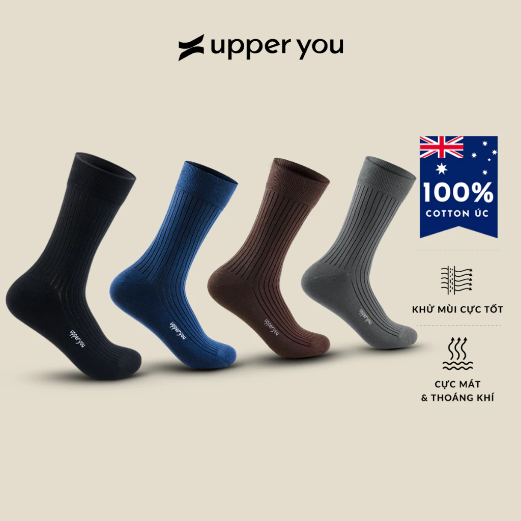 [TẶNG QUÀ ĐƠN 299K] Tất Vớ Nam Giày Tây Cotton Úc UPPER YOU Signature Không Đường May Thấm Hút Êm Ái Thoáng Mát-SNM4001