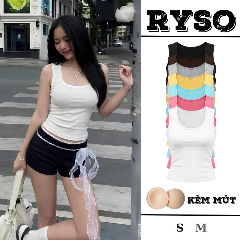 Áo Ba Lỗ Cổ Tròn Dây Áo Bản To Sát Nách Có Mút Ngực Dáng Dài Chất Thun Borip Co Giãn  3L03M RYSO