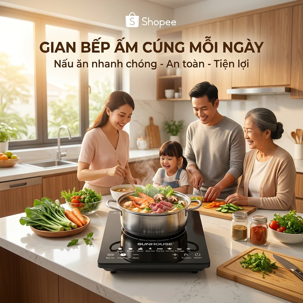 Bếp Điện Từ Đơn 2200W Điều Khiển Cảm Ứng Đa Chức Năng Tặng Nồi Lẩu