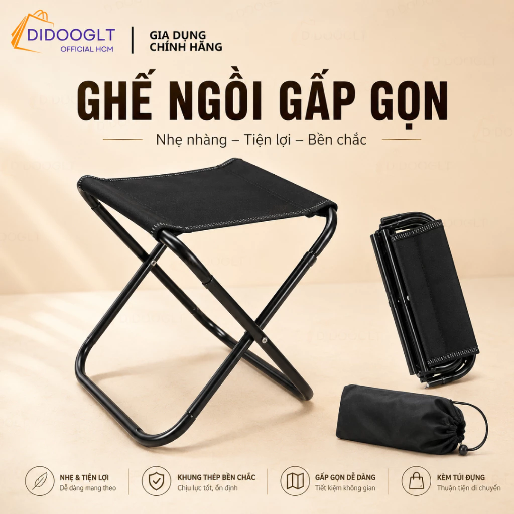 Ghế Gấp Gọn Đút Túi Quần DIDOOGLT - Ghế Mini Vải Oxford Siêu Nhẹ Phù Hợp Cho Câu Cá, Cắm Trại, Dã Ngoại