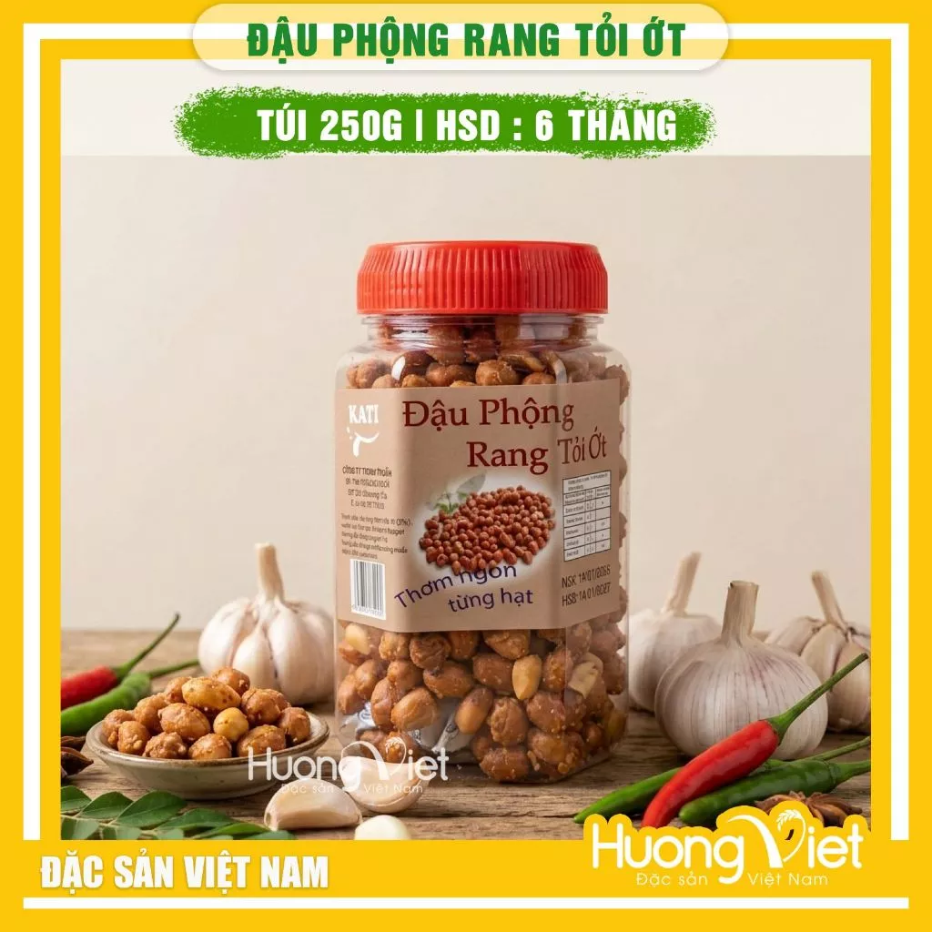 Đậu phộng rang tỏi ớt loại ngon 250g, đậu phộng cháy tỏi ớt, đồ ăn vặt Sài Gòn, đậu phộng rang ít cay