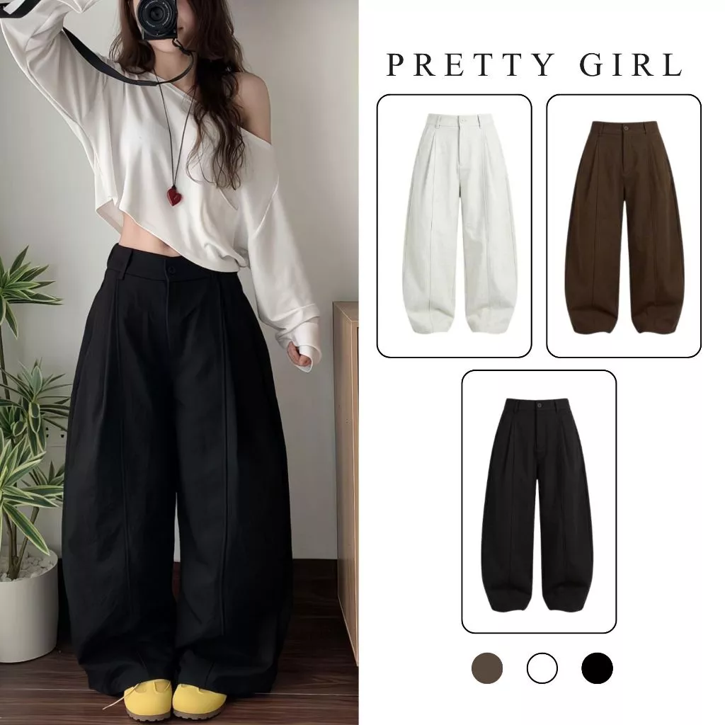 Quần Ống Rộng KaKi Nhật Cạp Sau Chun Đứng Pretty Girl Form Hack Dáng Trẻ Trung Năng Động Hottrend