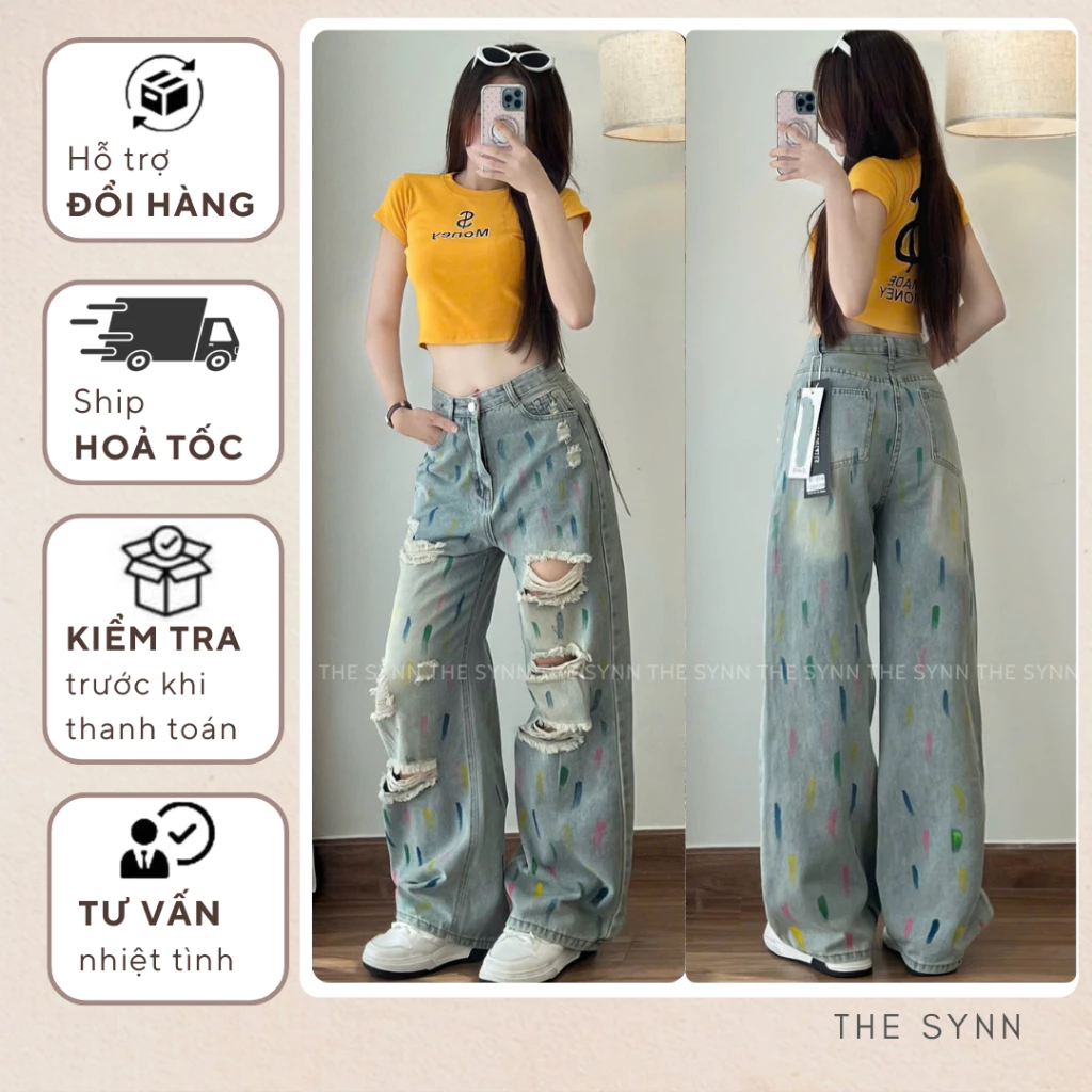 Q41 (S-XXL 103-105cm) - Quần Jeans Nữ Ống Suông Form Rộng Phủ Sơn