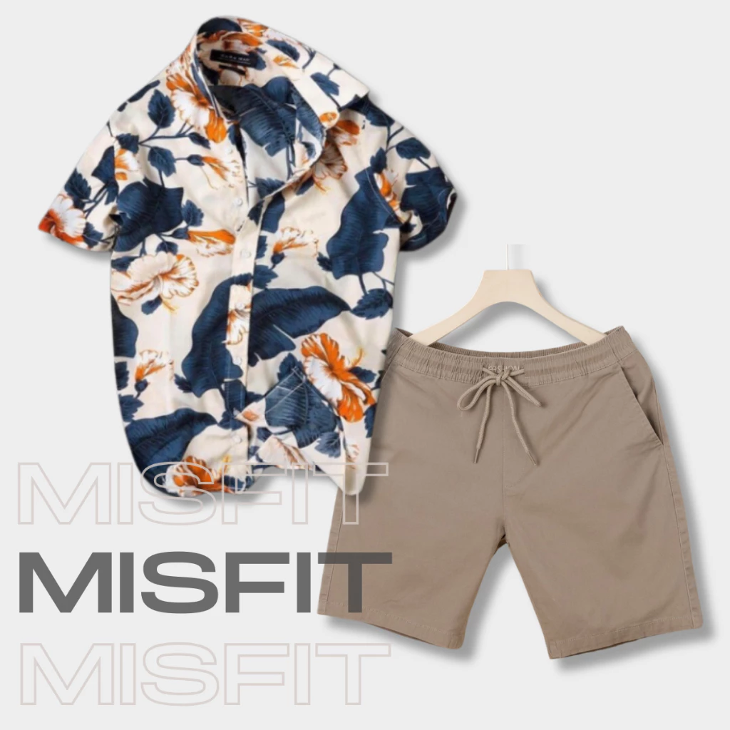 Set đồ nam sơ mi và quần short kaki mùa hè MISFIT họa tiết, form rộng thoải mái, quần kaki mềm mịn