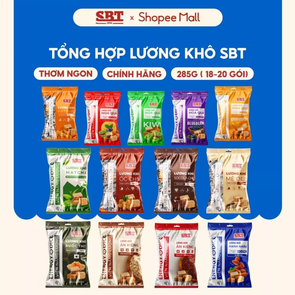Lương Khô Mini SBT Gói 285gr Thơm Ngon, Viên Năng Lượng Chính Hãng - Thanh Năng Lượng Bánh Kẹo SBT