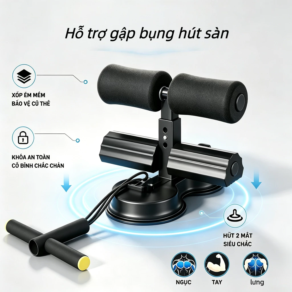 Hỗ trợ gập bụng hút sàn Sit up bar 3 cấp điều chỉnh đệm mút dụng cụ tập cơ bụng gym tại nhà giảm mỡ eo thon cho nữ người