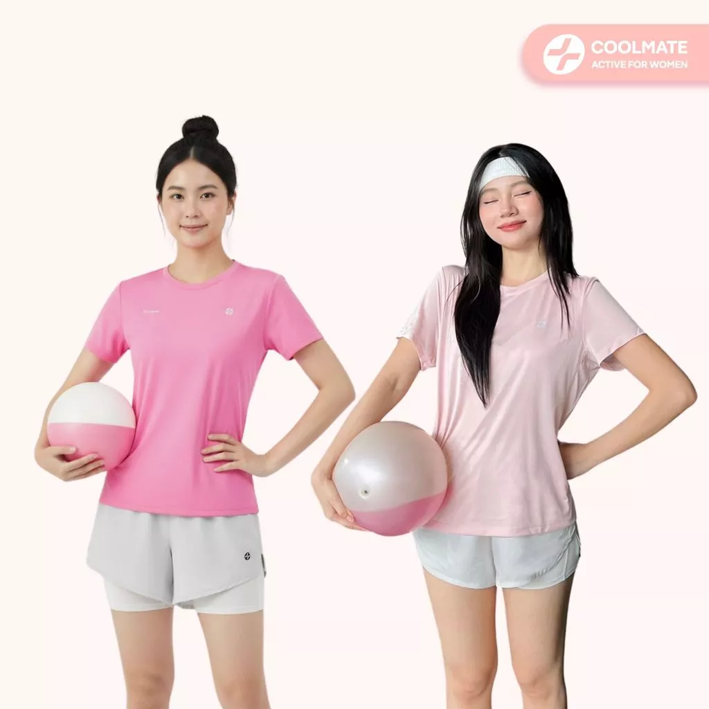 Set đồ thể thao nữ tập gym pickleball áo Core tee/Gradient/ Coolmate Basic & Quần Core shorts nữ 3.5inch co giãn