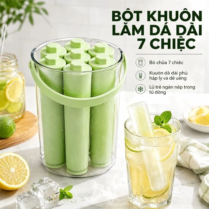 Odd Khay đá thanh 7 viên làm đá, làm thạch,trữ đồ ăn dặm chính,hạnh rau câu,Silicon bóc tách dễ dàng