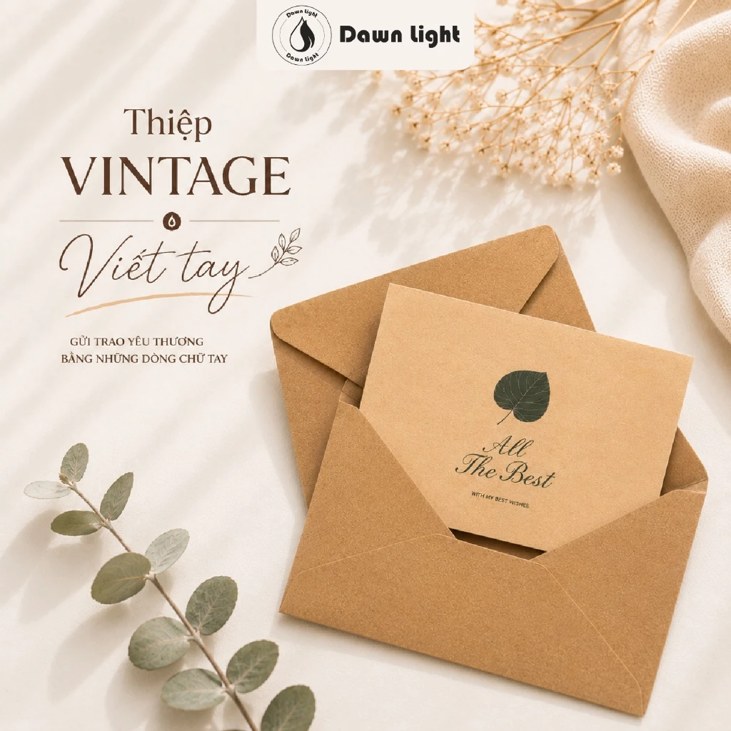 Thiệp Kraft Vintage Cao Cấp Viết Thư Tay Chúc Mừng Sinh Nhật, Lễ Tết, Valentine Dawn Light