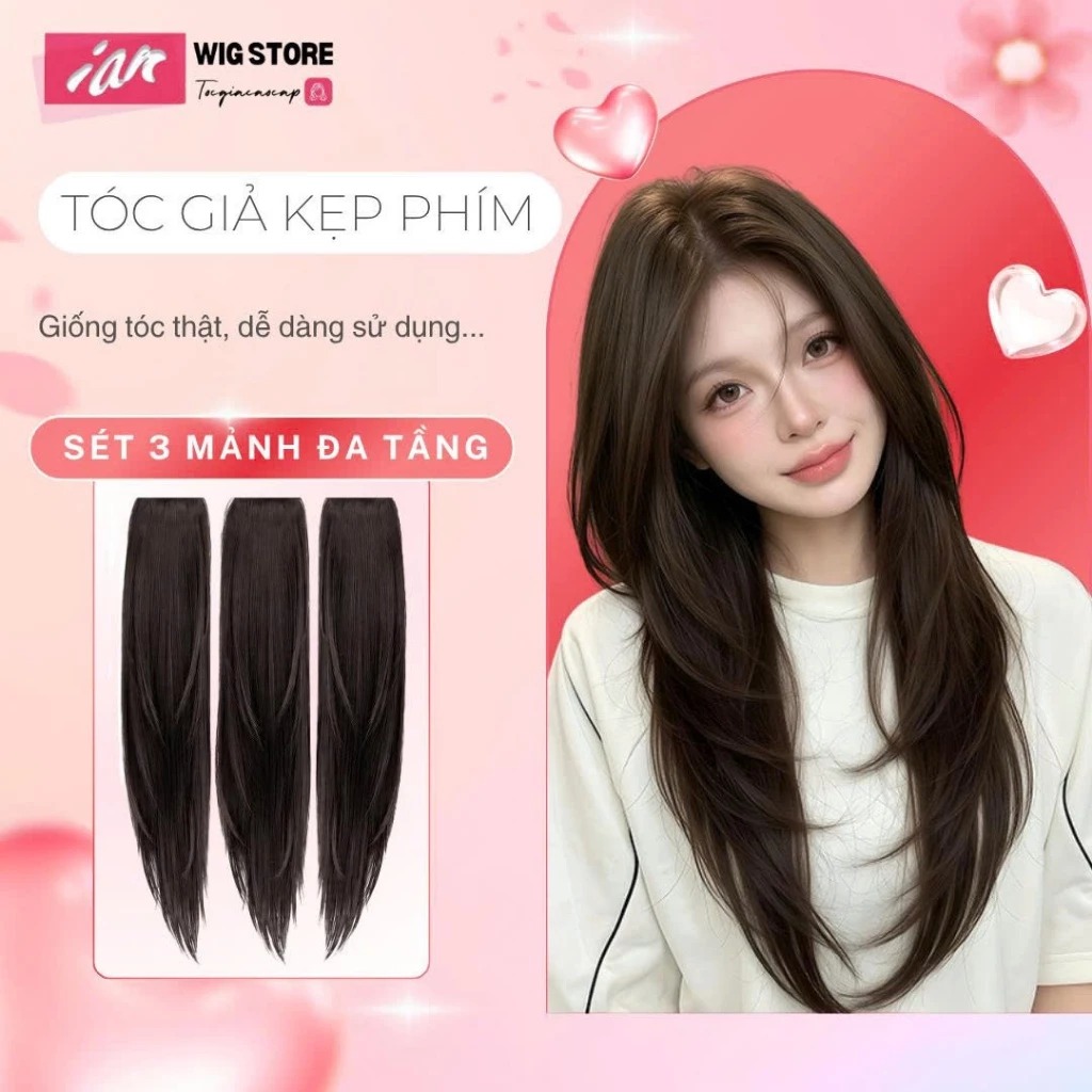 Set 3 Mảnh Tóc Giả Kẹp Phím Tỉa Cụp Đa Tầng IAN WIG - Tóc Giả Kẹp Layer Chữ U Sợi Tơ Nhân Tạo Cao Cấp Siêu Lì Không Bóng