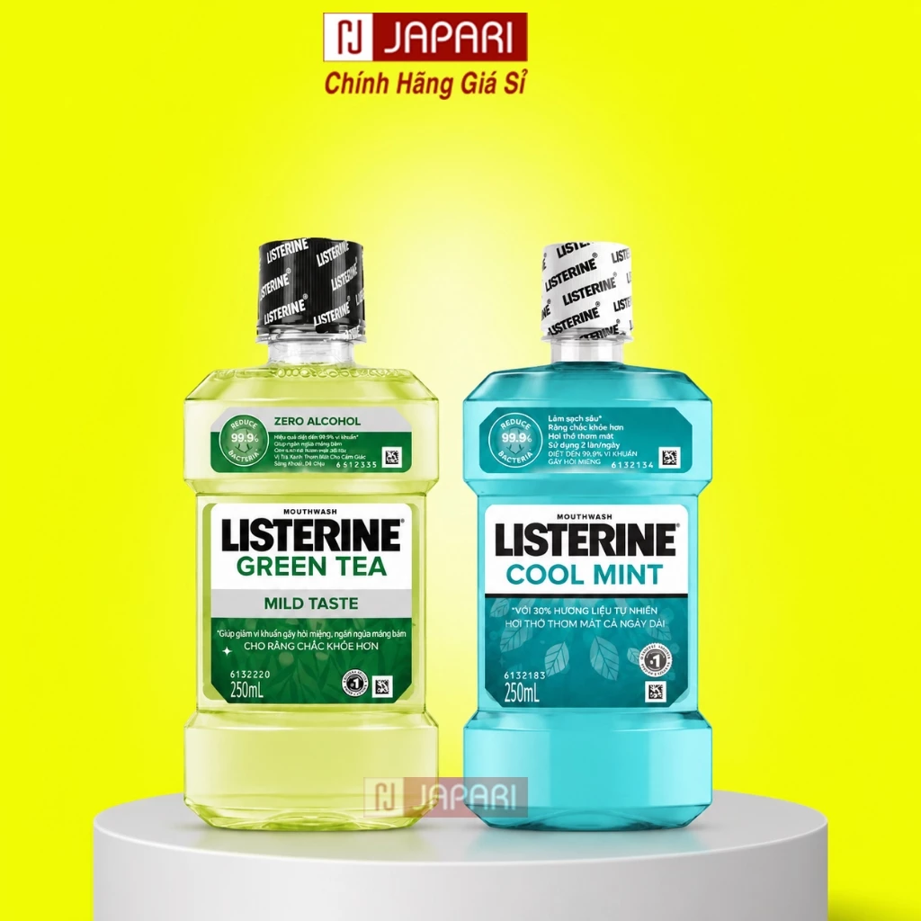 Nước Súc Miệng Listerine Bạc Hà, Trà Xanh 250ml - Nước Xúc Miệng Vệ Sinh Răng Miệng, Ngừa Sâu, Diệt Khuẩn - Japari