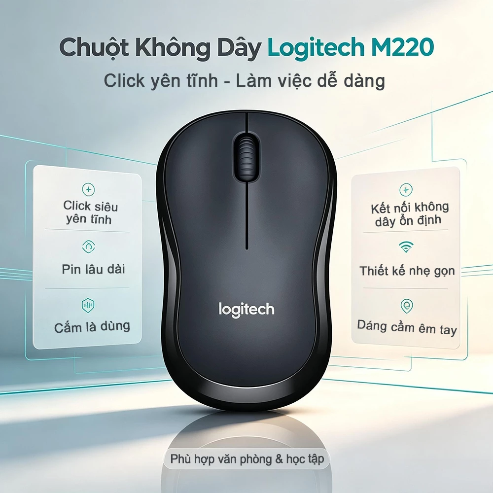 Logitech M220/M330Chuột không dây 2.4G & Bluetooth kết nối kép, sạc pin, yên tĩnh, chống ồn, tương thích với PC / Laptop