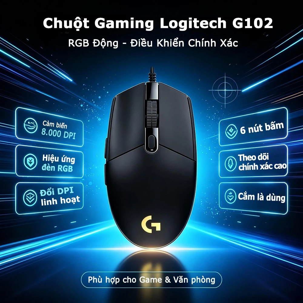Chuột gaming Logitech G102/G304/G402 có dây và không dây, đèn LED RGB, theo dõi độ chính xác cao