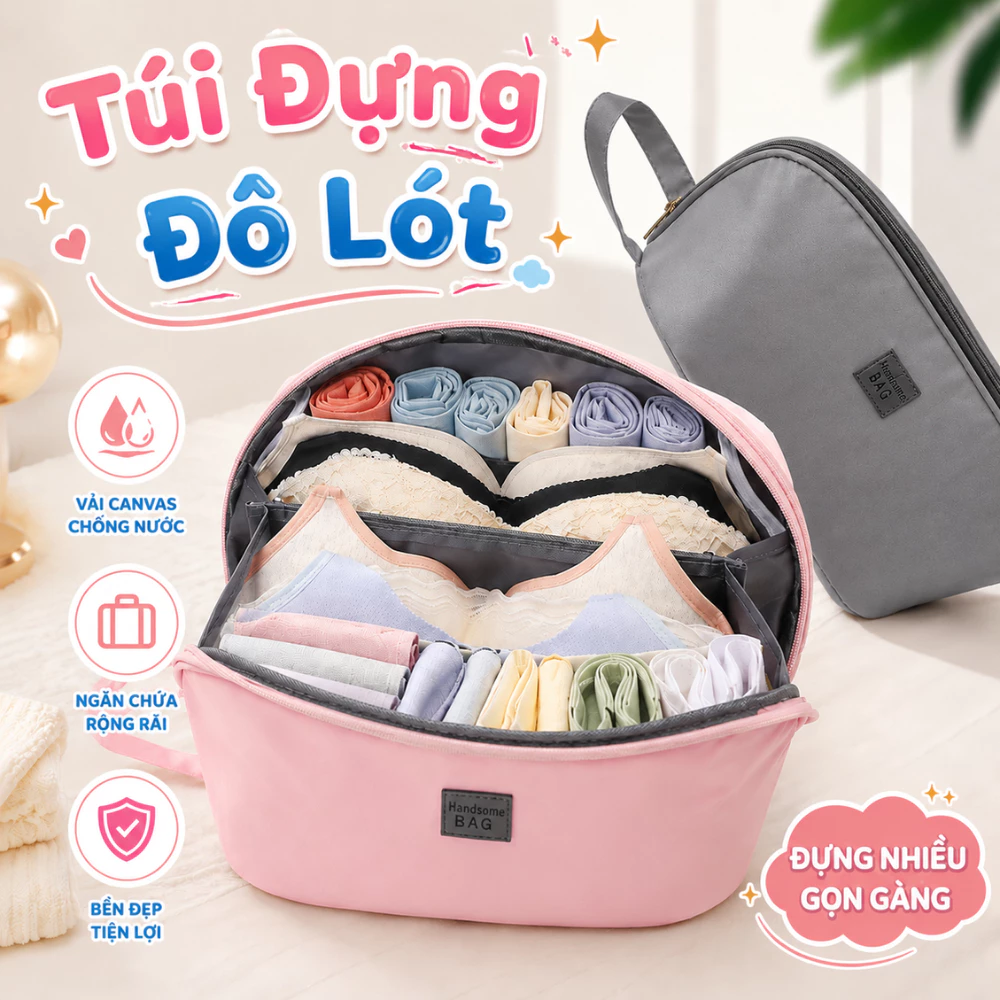 Túi Đựng Đồ Lót Du Lịch TORO 3in1 Vải Oxford  Chống Thấm Nước Nhiều Ngăn Đựng Mỹ Phẩm, Đồ Cá Nhân