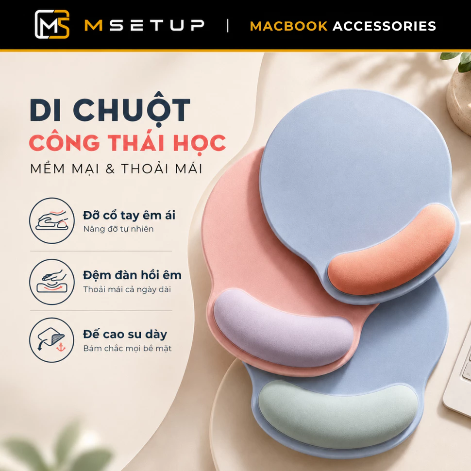 Miếng Lót Chuột Có Đệm Cổ Tay Công Thái Học Chống Trượt Êm Ái Dùng Văn Phòng