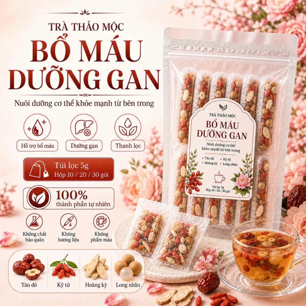 Trà bổ máu Tâm Giao dưỡng gan dưỡng huyết ích huyết Hộp 30 gói nguyên liệu thiên nhiên