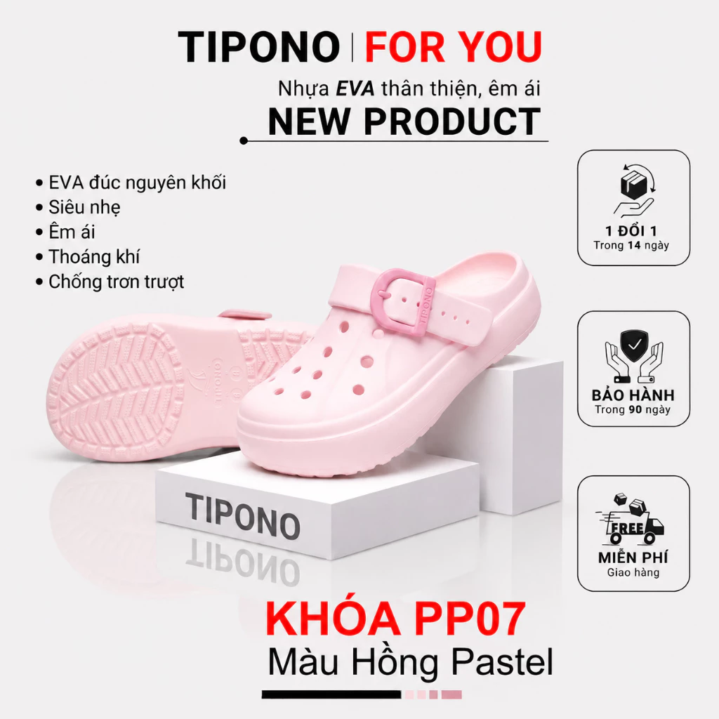 TIPONO PP07 Buckle Clog Dép Sục Đúc Nguyên Khối Khóa Cài Thời Trang Siêu Nhẹ Đi Mưa Chống Trơn Trượt