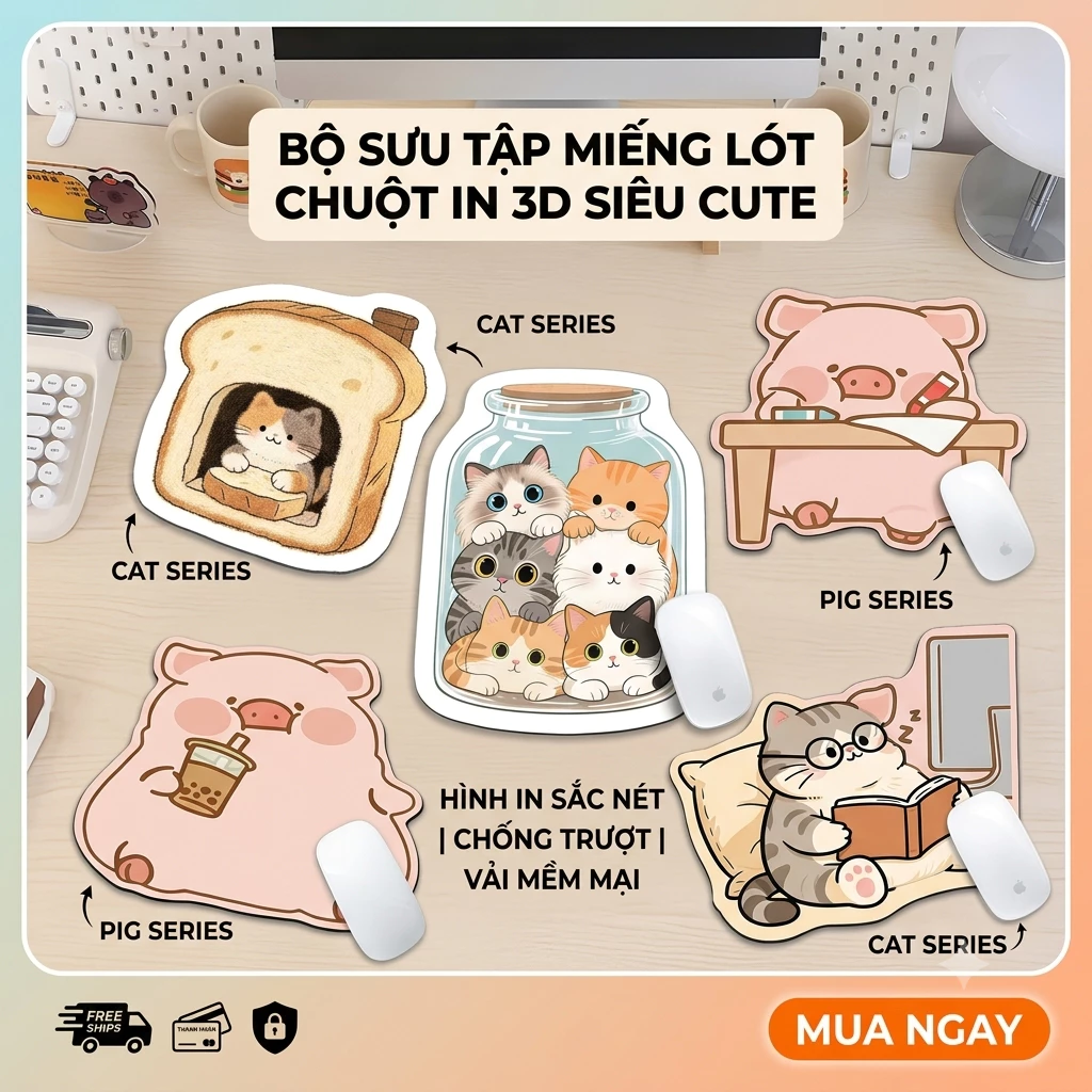 Miếng Lót Chuột 3D Cute - Pad Chuột Hoạt Hình Animal Chống Trượt Hình In Sắc Nét (Giao Hỏa Tốc)