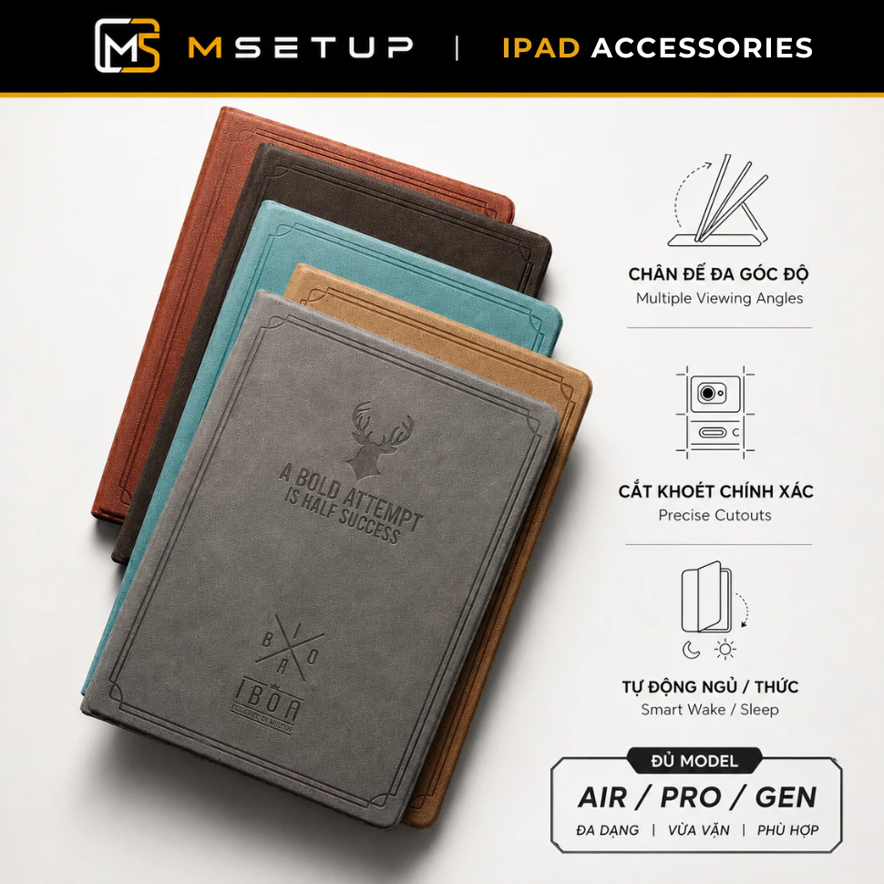 Ốp iPad Hươu Pro 11 / 10.5 / 9.7 inch M1 M2 M3 M4 M5 Tản Nhiệt Thông Minh, Tự Động Bật Tắt