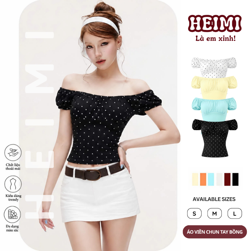 Áo Thun Nữ Tay Bồng Viền Chun Nhún Ngực Nhẹ Nhàng Nữ Tính Chất Thun Cotton Co…