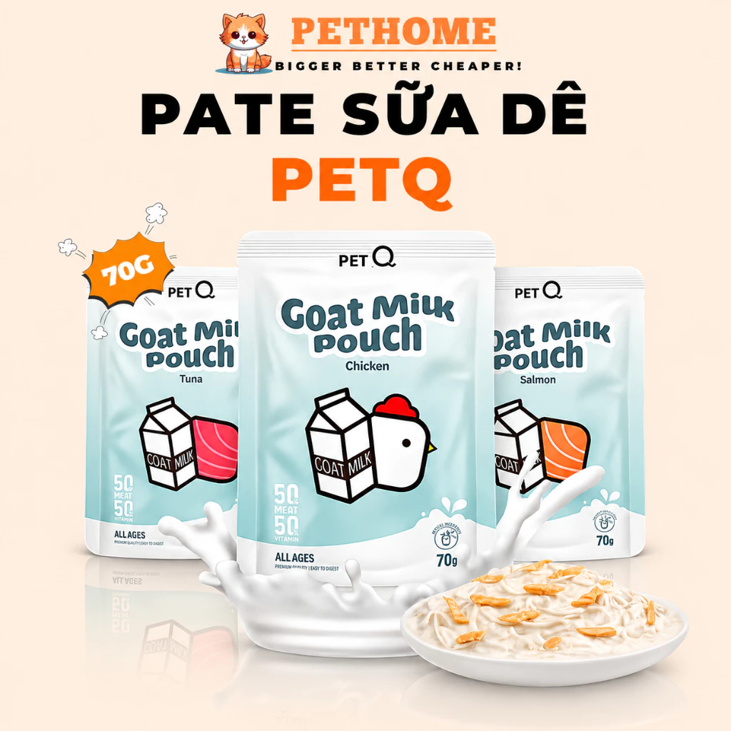 Pate Sữa Dê PetQ Cho Mèo 70g, 50% Thịt - 50% Sữa Dê, Bổ Sung Nước Cho Mèo Mọi Lứa Tuổi